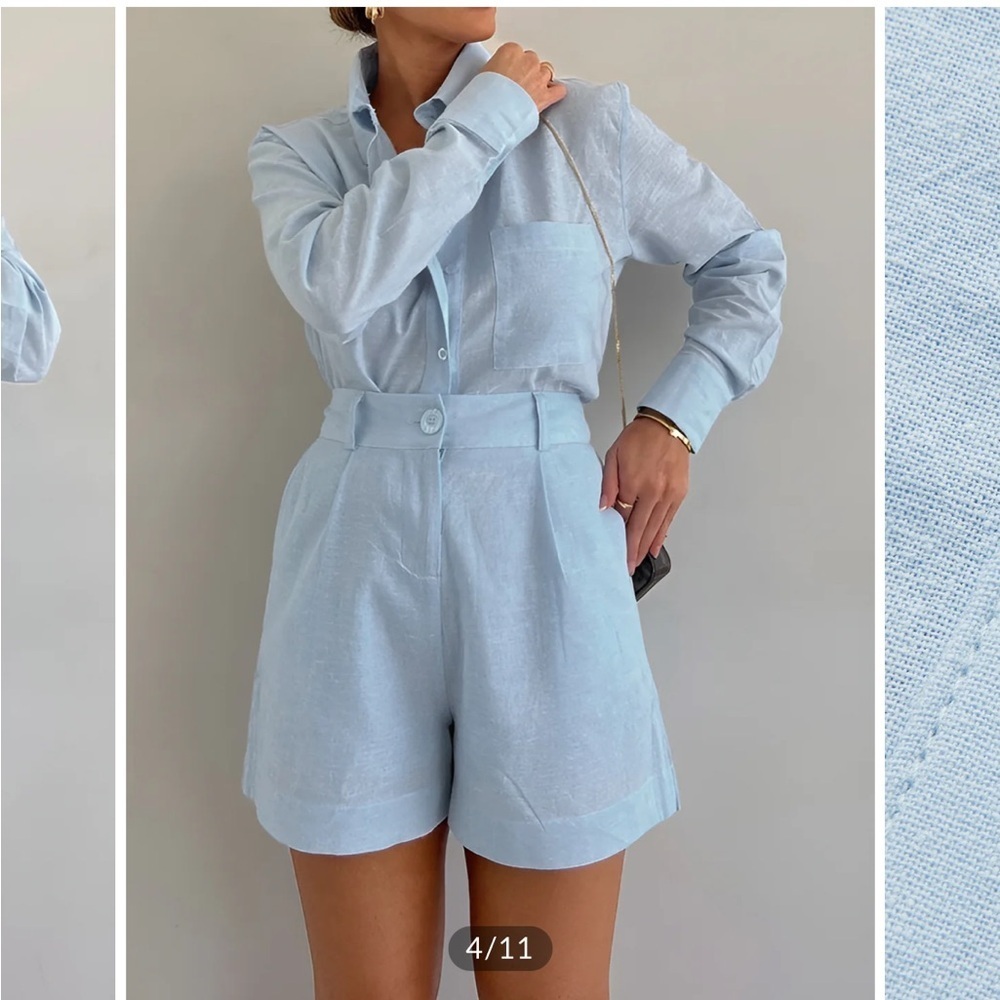 Commense Long Sleeve Loose Shorts Set Blue - Picture 3 of 7